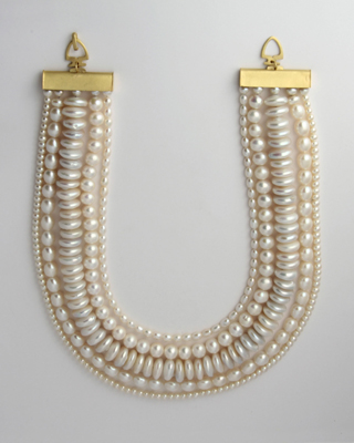 Cascade necklace with large white Pearls and gold fittings